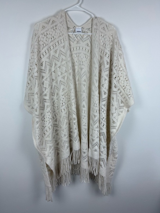Sonoma Sweaters - Boho Open Front Fringe Cream Ivory Blanket Poncho One Size Roomy Soft Cozy Warm